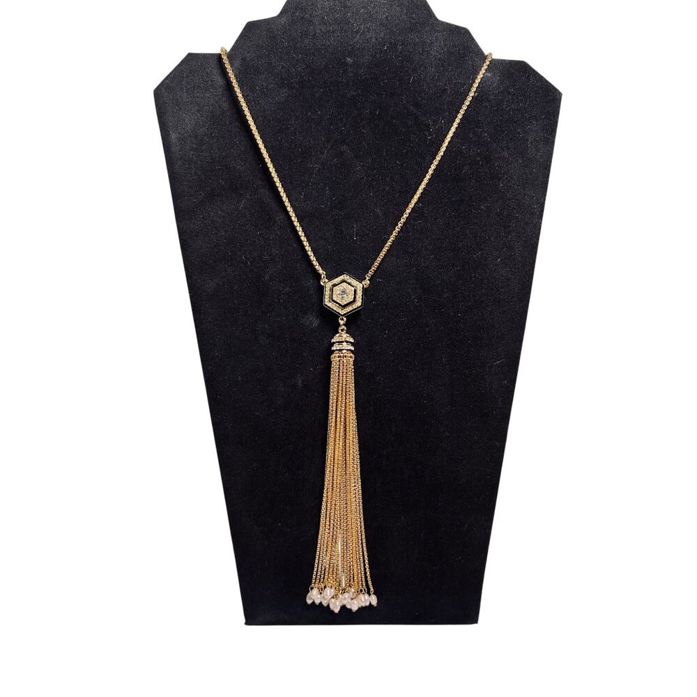 Vince Camuto Gold Tone, Rhinestone, Enamel And Cultured Pearl Necklace (6265)